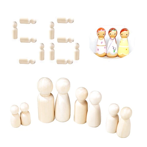 QDXATIVP 56 PCS Unfinished Natural Wooden Peg Dolls,Little Wooden peg People for Painted or Craft