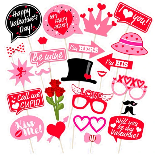 KCXUUYS Valentine's Day Photo Booth Props Happy Lovers Selfie Photobooth Props, Valentine Creative Funny Backdrop Decorations Supplies Wedding Party Games Selfie Posing Signs DIY Craft 25 Pcs/Set