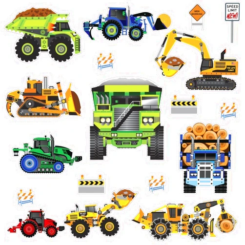 RoomMates SPD0003SCS New Speed Limit-Construction Vehicles Peel & Stick Wall Decals, Multi 10