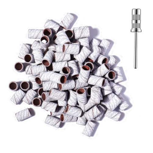 Anzuo 100pcs Sanding Bands for Acrylic Nails Efile Nail Sanding Bands Bits Fine Grit Manicure Sanding Pieces Replacement with Mandrel Drill Bit - #240 Grit