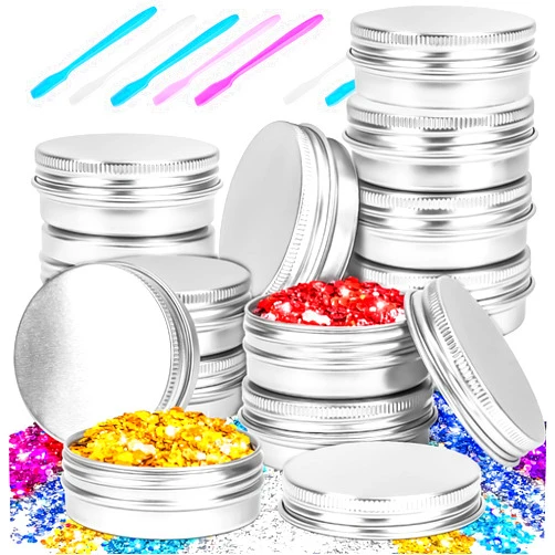 MotBach 16Pack 2oz Tin Jars, 60ml Metal Tin cans, 2Ounce Aluminum tin can jar Containers with Screw Lid for Lotion Bars, Spices, Salve, Balms, Beard Balm, Toiletries, Creams, Samples, Makeup Cosmetic