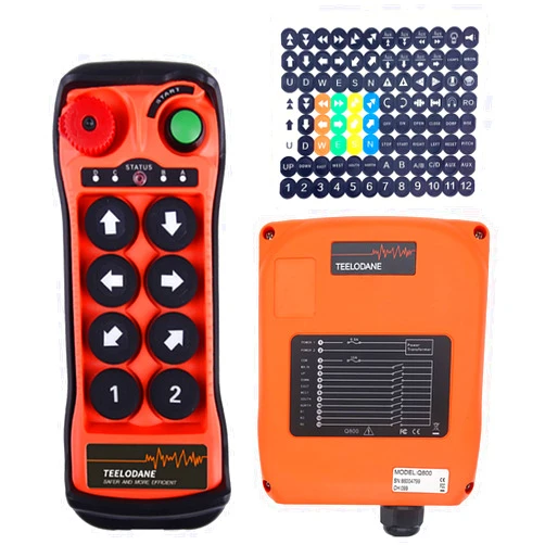 TEELODANE Q800 Industrial Wireless Crane Remote Control kit 8 Button 12v 24v Electric Lift Hoist Overhead Tower Bridge Transmitter Receiver with Emergency Stop