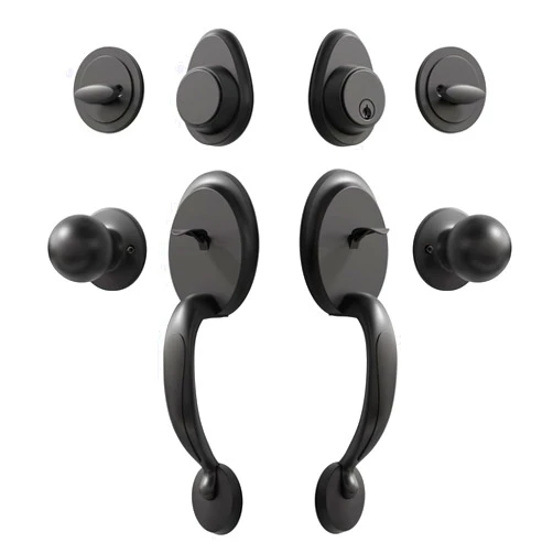 KIAYACI Double Door Lock Set Double Door Entry Handle Set with Dummy Door Handle Sets Entry Door Handle Set with Deadbolt Antique Door Handles Black Front Entry Door Handle Set