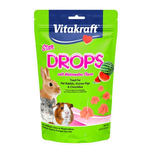 Vitakraft Drops Rabbit Guinea Pig Hamster Treats Watermelon Flavor 4.4 Ounce Bag Delicious Yogurt Enriched Drops with Fruity Flavor Nutritious Small Animal Snacks for Rabbits Guinea Pigs and Hamsters
