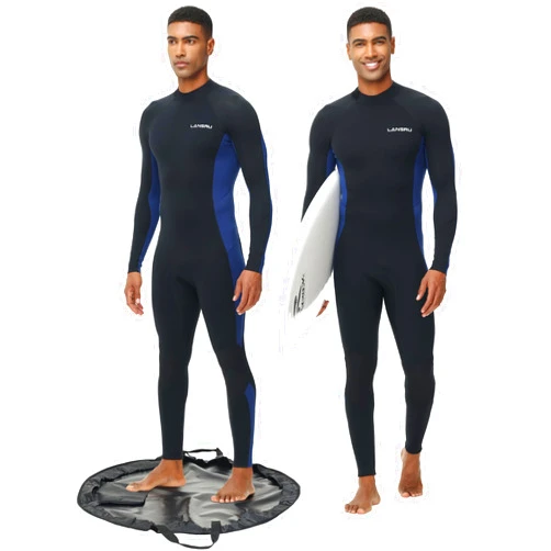 Lansru Wetsuits with Waterproof Changing Mat Bag, Upgrade CR Neoprene 3/2mm Full Suits, Ideal Thermal Diving Suit in Cold Water, Back Zip for Surfing Snorkeling Diving Swimming