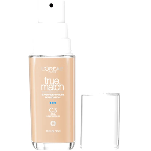 L'Oreal Paris L'Oréal Paris True Match Super-Blendable Foundation, Medium Coverage Liquid Foundation Makeup, C3, Light Medium, 1 Fl Oz