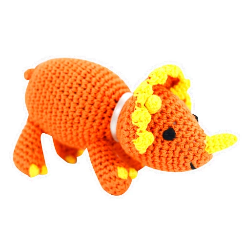 PETFLY Dog Teeth Cleaning Cotton Crochet Squeaky Dog Toy for Small Dog - Dinosaur Triceratops