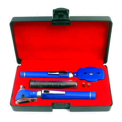 OdontoMed2011® New LED Bright Light Double Handle Otoscope ENT Diagnostic Set Blue + 2 Free Extra Replacement Bulbs (ODM Brand)