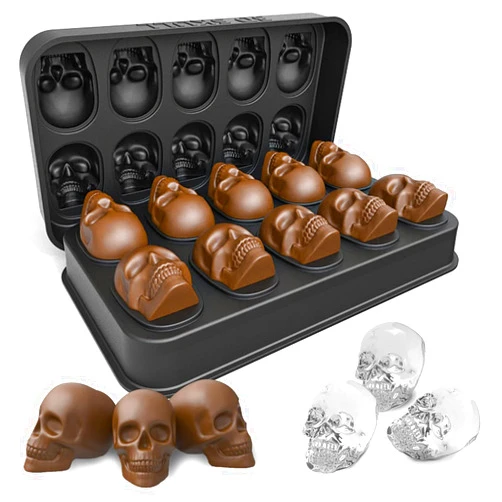 QumHmup Ice Cube Trays,Silicone Ice Cube Mold Maker with Lid,Skull Head Style Mold,for Chilling Whiskey, Cocktail, Beverages,Pudding Chocolate