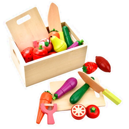 CARLORBO Wooden Play Food for Kids Kitchen - Toys Food Vegetables and Fruit for 2 Year Old Boys Girls Role Pretend Play Early Education Montessori Education