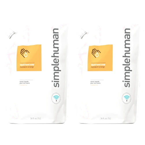simplehuman Mandarin Orange Moisturizing Liquid Hand Soap Refill Pouch, 34 Fl. Oz. (Pack of 2)