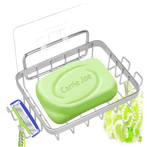 Carrie Joe Soap Dish Holder, No Drilling, 304 Rustproof Stainless Steel, Wall Mounted Soap Holder Soap Tray Bar Soap Sponge Holder for Bathroom & Kitchen