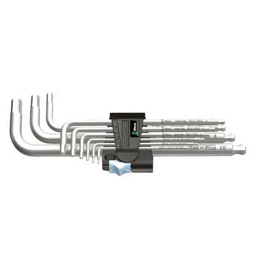 Wera - 5022720001 Stainless 3950 PKL/9 Ball-point Metric Hex-Plus Ergonomic L-Key Set with Two-Component Storage Clip, 9-Piece