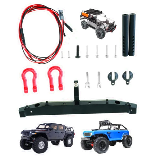 HopsupRC RC Aluminum Rear Bumper with Led Lights for 1/10 TRX-4 RC4WD Axial SCX10 RC Car,Alloy Rear Bumper with 2 LED Light Antenna Tail Hook Hops Up