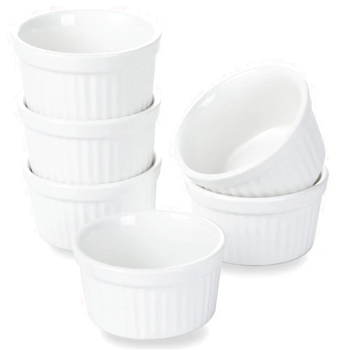 SLJMR 3.5 oz Ramekins 6 pcs Porcelain Ramekins Dishes for Souffle,Creme Brulee, Pudding, Custard Cups,Bakeware Bowls Set for Baking,Oven Safe, White 3 inch