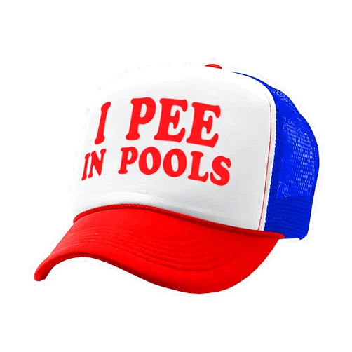 The Goozler I Pee in Pools - Funny Dare Gag Gift Joke - Vintage Retro Style Trucker Cap Hat