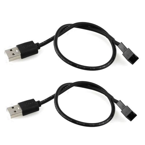 DGZZI USB to 3Pin Cable 2PCS 30cm/12Inch USB to 3-Pin PWM 5V USB Sleeved Fan Power Adapter Connector Cable