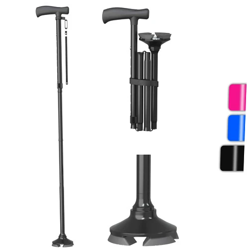 BONTEC Walking Cane - Height Adjustable Free Standing Foldable Canes, Aluminum Alloy Walking Stick with 360° Pivoting Base, Lightweight, Anti-Lost Tag, Canes for Women Men Seniors & Mountaineers