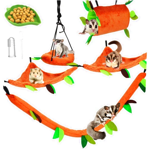 Fabmode 5Pcs Sugar Glider Supplies Cage Accessories Hammock Set Hanging Bed Hideout for Small Animal Pets Hamster Guinea Pig Squirrel Gerbils