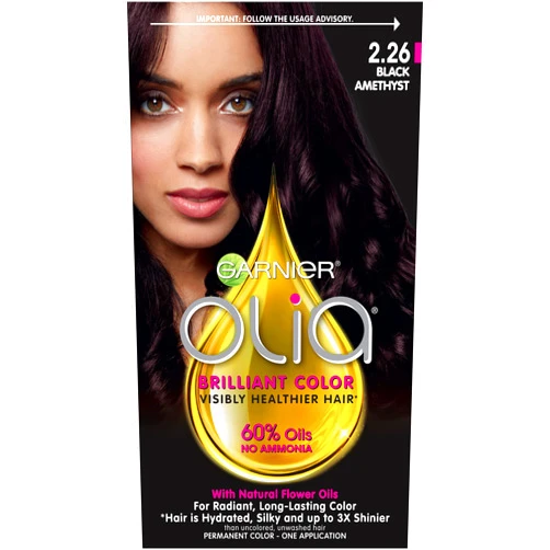 Garnier Olia Hair Color, Ammonia Free Hair Dye, Permanent Hair Color, 2.26 Black Amethyst (Packaging May Vary), 1 Count