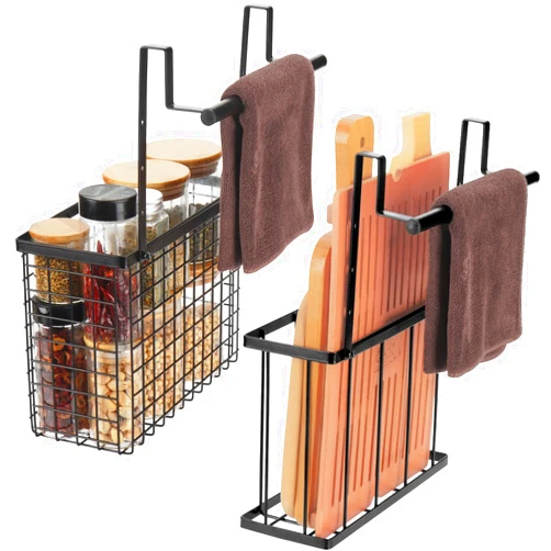 YMCCOOL 2 Pack Cabinet Door Organizer,Over The Cabinet Door Organizer with Towel Bars,Hang Over Cabinet Door Storage, Kitchen Cabinet Door Organizer for Cutting Board, Baking Sheet, Foil, Plastic Wrap
