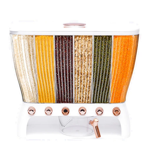 Eapmic Rice Dispenser with Cup,Wall-Mounted 6 Grid Dry Food Dispenser Rice Bucket Grains Storage Container Cereal Dispenser for Home and Kitchen (6Grid,Style 2)