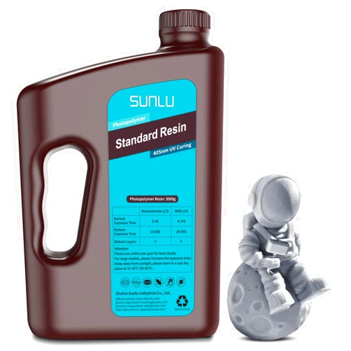 SUNLU 3D Printer Resin 3kg, Fast Curing Standard 3D Resin for Most Resin 3D Printers, 395 to 405nm UV Curing 3D Printing Liquid Photopolymer Resin, Low Shrinkage and High Precision, 3000g, Grey