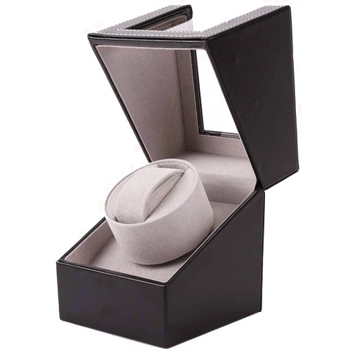 Aokelily Automatic Single Watch Winder, in Wood Shell and Black Leather/Carbon Fiber Leather, Japanese Motor