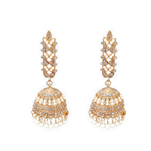NewZenro Bohemian CZ Jhumki Bell Beaded Tassel Dangle Earrings for Women Gold Plated Vintage Ethnic Jhumka Crystal Indian Chandelier Statement Dangling Stud Traditional Gypsy Festival Jewelry