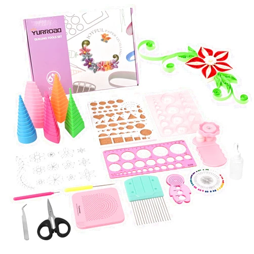 YURROAD 19pcs Paper Quilling Tools Kit Paper Strips DIY Tool Set with Slotted Pen Quilling Board Curling Coach Comb Crimper Border Buddy Filigrana Tool Kit