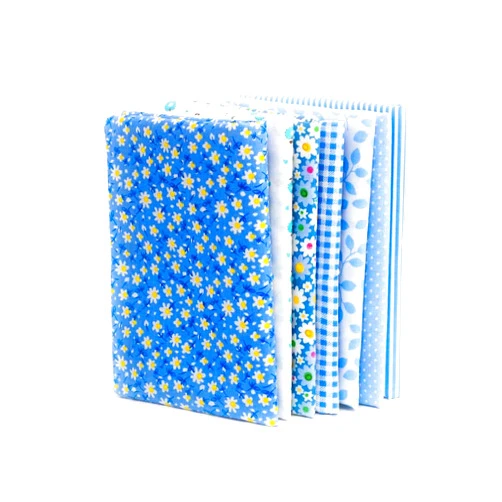 Zerone 7Pcs Assorted Fat Quarter Bundle Quilt Quilting Cotton Fabric Sewing DIY Set, Soft Touch, Handmade DIY, Small Cloth Bags, Craft and Art Supplies (Blue)