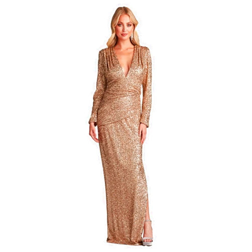 Tadashi Shoji Jazzy Sequin Mesh Plunge Gown