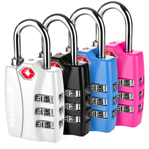 Fosmon TSA Approved Locks for Luggage. Suitcase Locks with Open Alert Indicator, 3 Digit Combination Padlock with Alloy Body for Travel, Backpack Zipper Anti Theft, Locker, Gym, Gun Case, Tent- 4 Pack