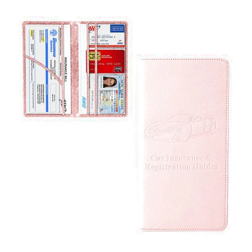 Mandark Car Registration and Insurance Holder, Auto Glove Box Organizer with Magnetic Closure, PU Leather Vehicle Essential Card Document License Compartment Wallet, Universal Fit（Pink）