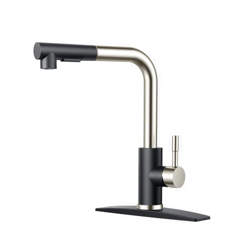 FORIOUS Kitchen Faucets Pull Down Sprayer Stainless Steel, Single Handle Classic Pull Out Sink Faucet with Deck Plate for 1 or 3 Holes, Suitable for Bar RV Farhouse Laundry, Black Brushed Nickel