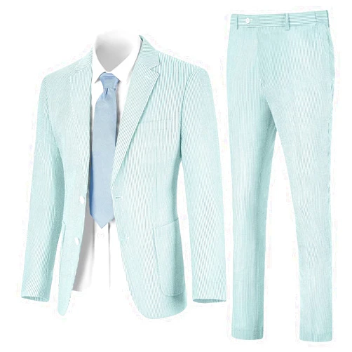 Pyiuhs Mens Seersucker Suit Slim Fit Suits for Men Summer Striped Wedding Prom Party Dinner 2 Piece Daily Suit Jacket Blazer Pants
