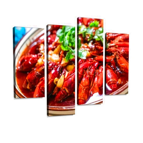 IGOONE 4 Panels Canvas paintings - Spicy crayfish Stock Photo - Wall Art modern Posters Framed Ready to Hang for Home Wall Decor