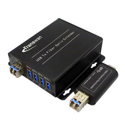 Transwan 4 Ports USB 3.0/2.0/1.1 Over Fiber Optic Extender to 250 Meters on 2 Core Single-Mode Fiber, USB 3.2 Gen 1 to Optic Fiber, Supports 5 Gbps Speed, Backward Compatible with USB 2.0/1.1