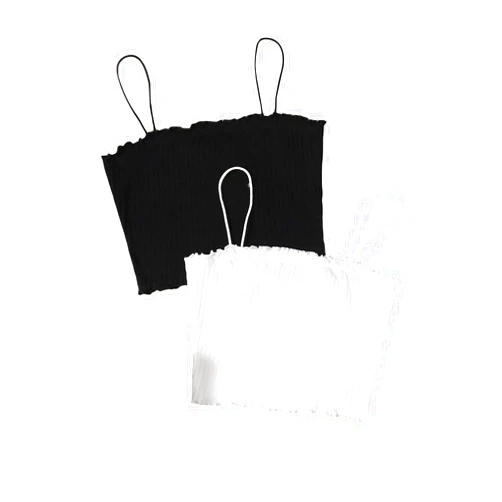 Floerns Women's 2 Piece Spaghetti Strap Lettuce Trim Rib Knit Crop Cami Top