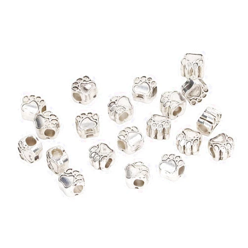 HERCHR Dog Paw Footprint Beads, 20 Pieces Vintage Silver Pet Paw Spacers Beads Puppy Paw Big Hole Print Metal Bead for European Bracelet Jewelry Making Necklace Hair Clip Accessories
