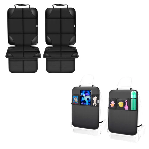 Meolsaek Car Seat Protector for Child Car Seat + Kick Mats with Organizer, Waterproof 600D Backseat Protector Seat Cover 2 Pack