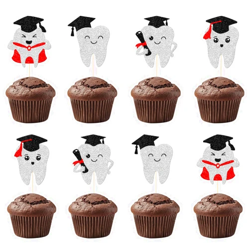 Firefairy Dental Graduation Cupcake Toppers, Dentist Grad Cupcake Toppers, Congrats Dentist, Future Dentist, Dental Scool Graduation Tooth Cake Picks, 24Pcs