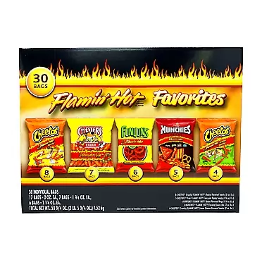 Frito Lay Flaming Hot Favorites Cheetos, Chester's, Funyuns, Munchies 30 Bags