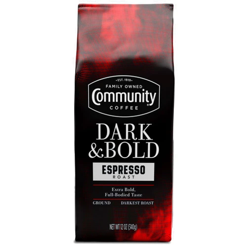 Community Coffee Dark & Bold Espresso Roast, Extra Dark Roast Ground Coffee, 12 Ounce Bag (Pack of 1)