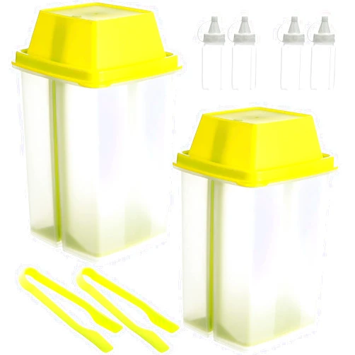 Gandeer Pickle Container with Strainer 2 Pcs Jalapeno Container 40.5 oz with Pickled Tongs 4 Pcs Sauce Bottles Large Plastic Pickle Jar with Lifter Pickle Keeper for Cornichon Olive Gherkins Food(Green)