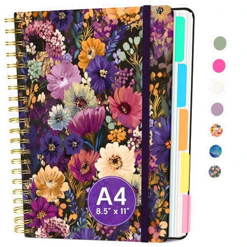 Taja Large Spiral Lined Notebooks for Work with Removable Dividers & Tabs, 8.5