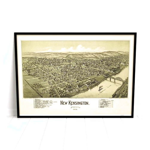 MG Global Historical Bird's Eye View Poster of New Kensington Pennsylvania 1902 | 11x17 12x18 16x24 24x36 Unframed Print Wall Art | Hometown City Gift | Vintage Antique Rustic Home Office Decor