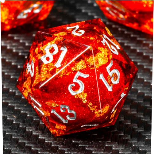 KERWELLSI Sharp Edge Liquid Core Cool DND Dice Set D&D with Gift Box, 7Pcs Magma Red Resin Dungeons and Dragons RPG Dice, Polyhedral Role Playing Game Dice