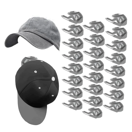 RUIPBOTE 24 Pack Baseball Hat Holder for Wall，Adhesive Hat Rack for Baseball Caps, Hat Hangers for Wall， No Drilling ，Adhesive Hat Display Hooks,Hat Organizer Men Boys Bedroom (Grey)