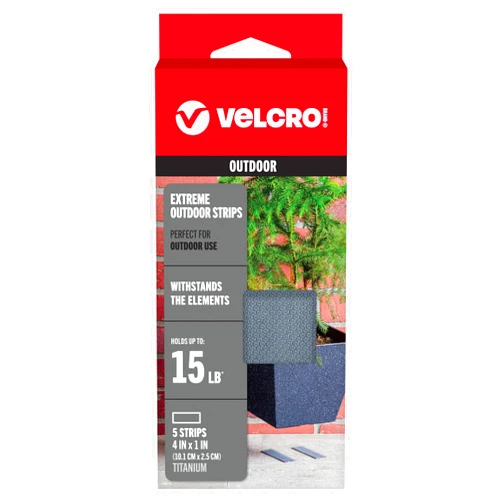 VELCRO Brand Industrial Fasteners Extreme Outdoor Weather Conditions Professional Grade Heavy Duty Strength Holds up to 15 lbs on Rough Surfaces, 4in x 1in (5pk), Strips, Gray